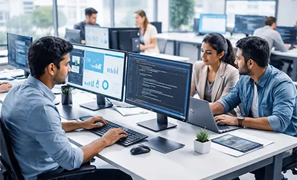 Custom software development team working on business applications