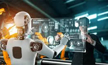 AI powered business transformation with robots and human collaboration