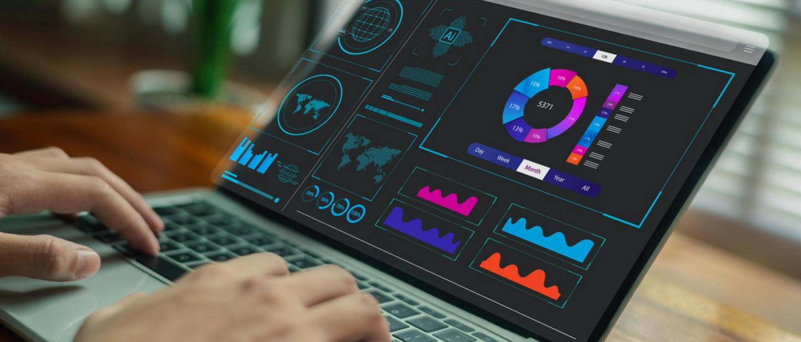 AI technology dashboard displaying data analytics and machine learning insights