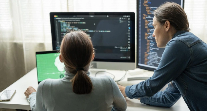 Business professionals using AI-powered automation and analytics platforms