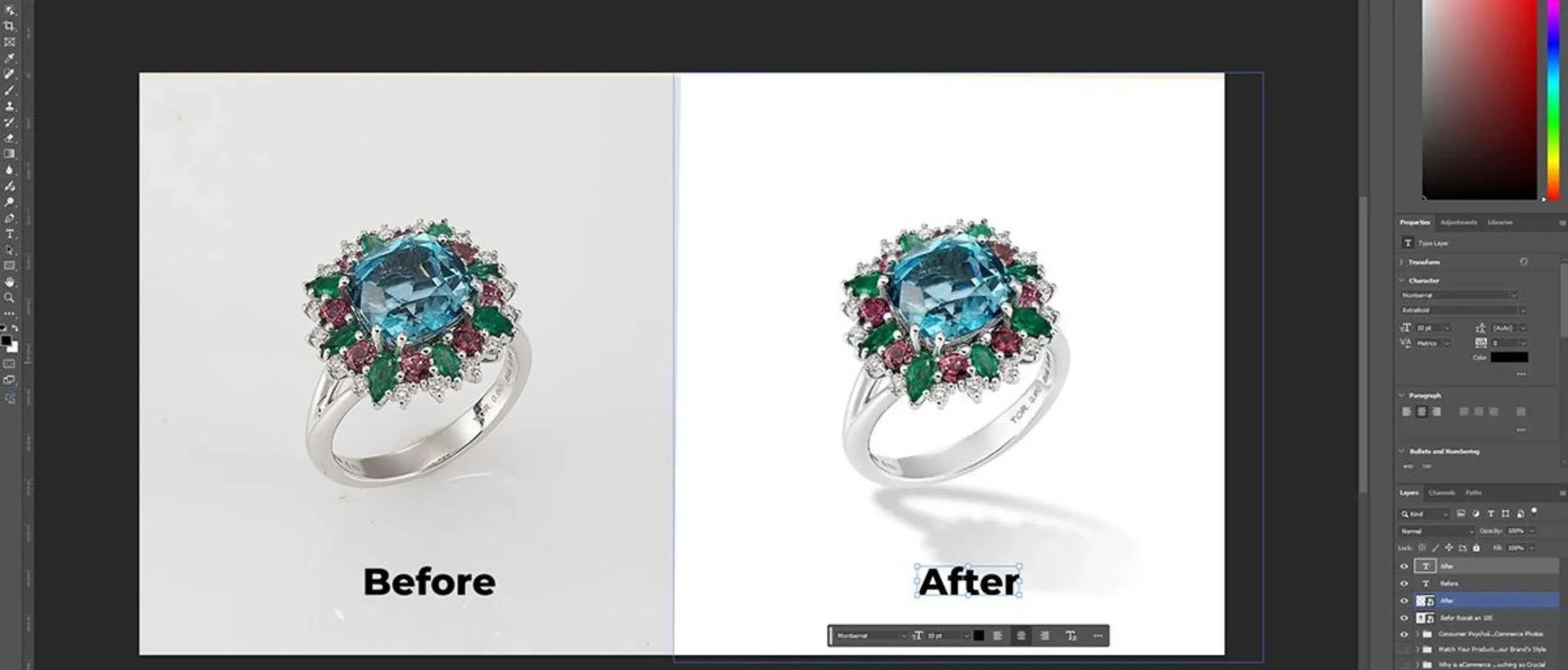 Before and after image retouching comparison