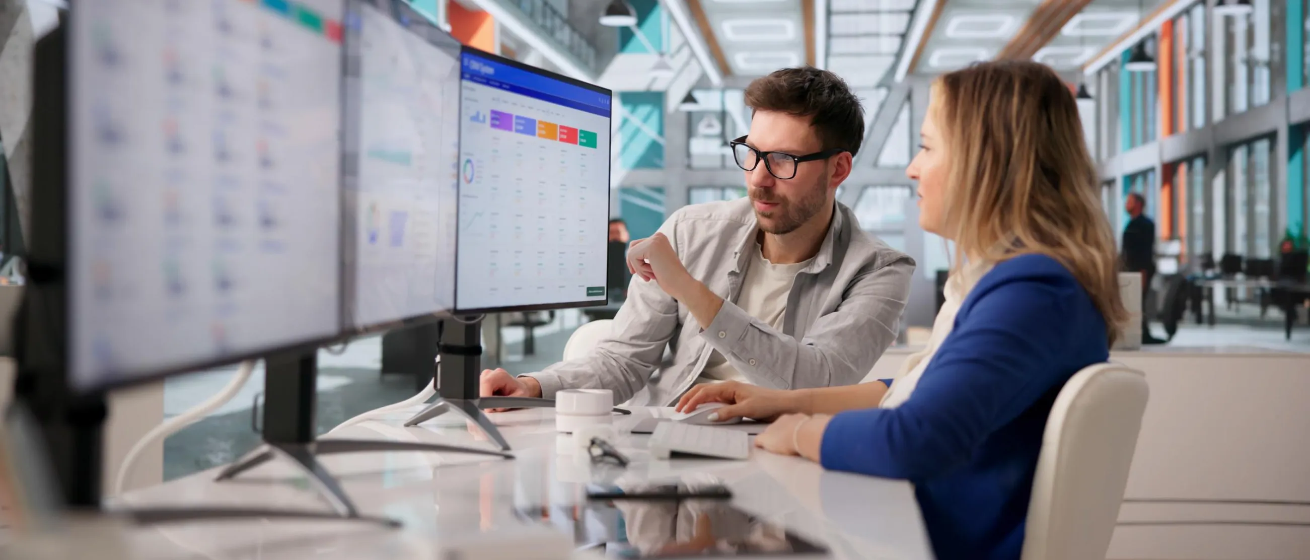 Business team using advanced CRM software platform
